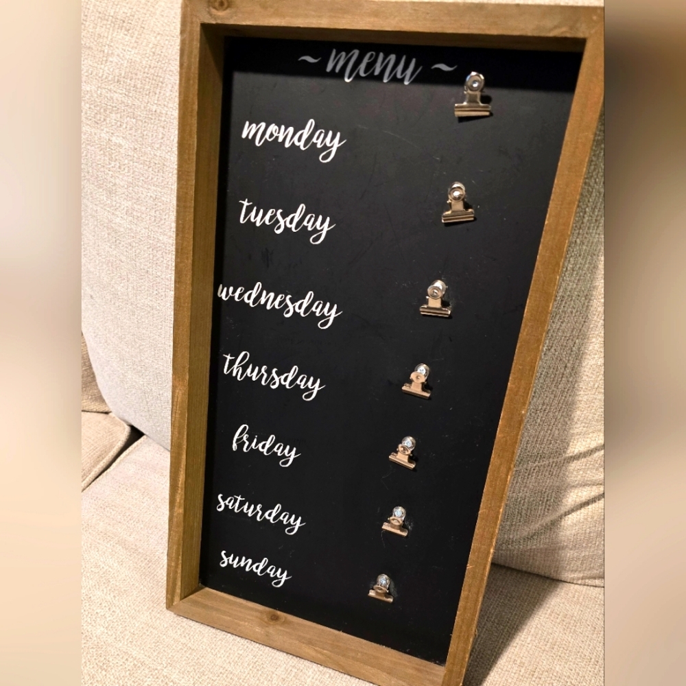 Black Weekly Menu Board with Clips
